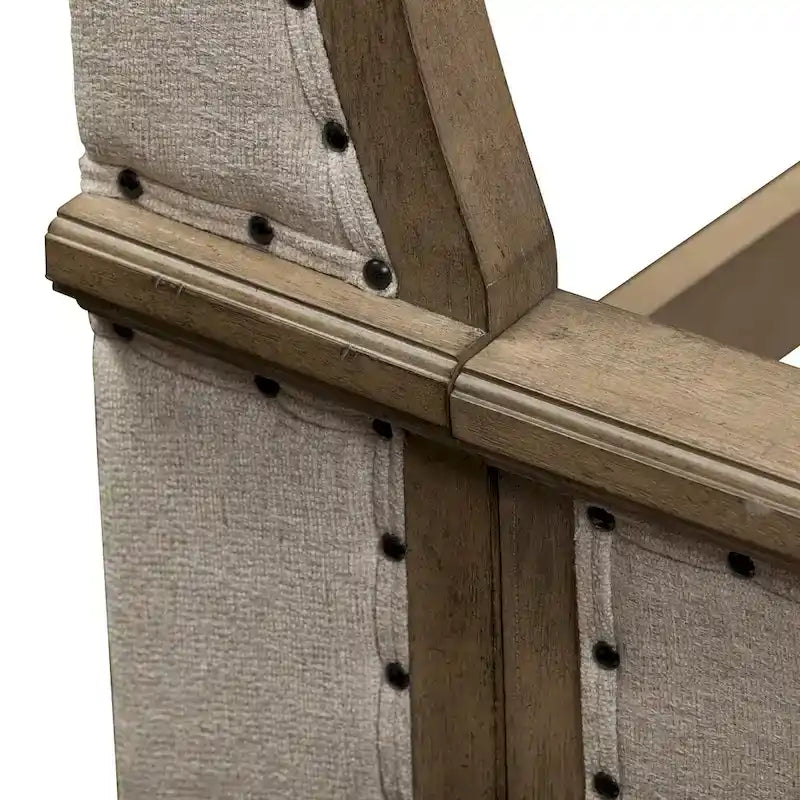 Shelter Bed Frame Button Tufted Headboard Cream Linen Nailhead Dusty Taupe