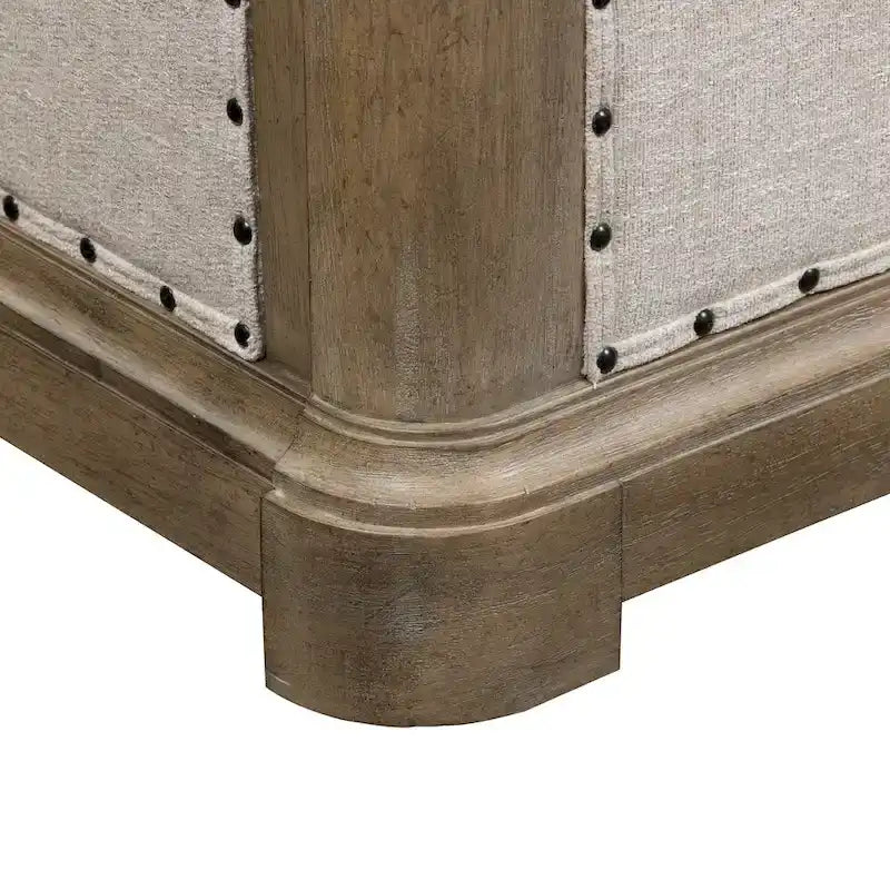 Shelter Bed Frame Button Tufted Headboard Cream Linen Nailhead Dusty Taupe