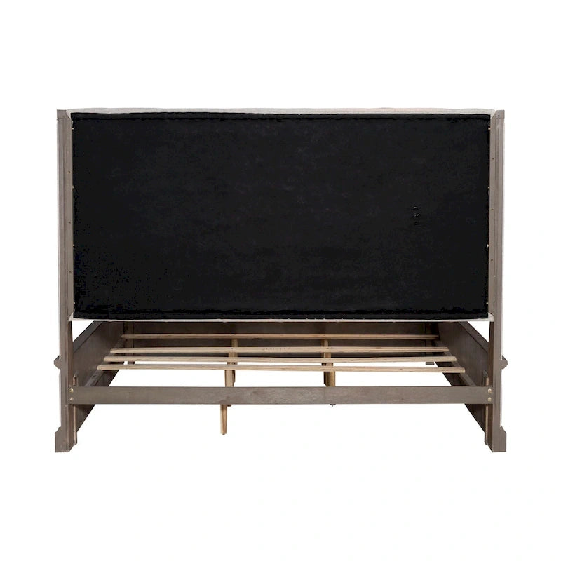 Shelter Bed Frame Button Tufted Headboard Cream Linen Nailhead Dusty Taupe
