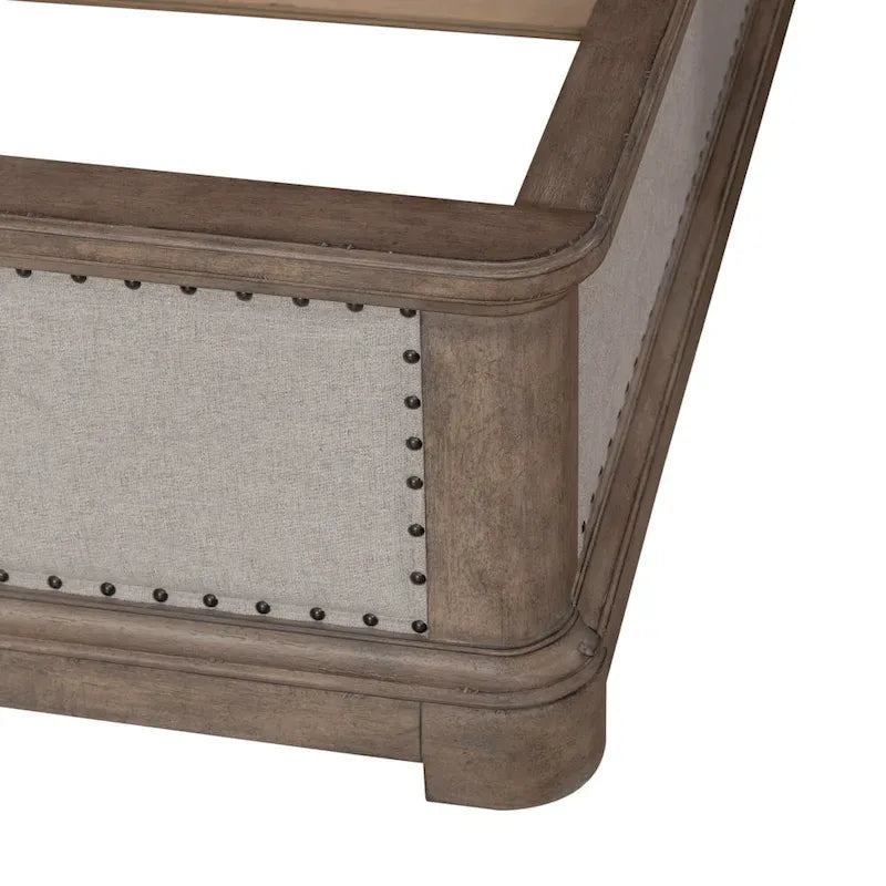 Shelter Bed Frame Button Tufted Headboard Cream Linen Nailhead Dusty Taupe