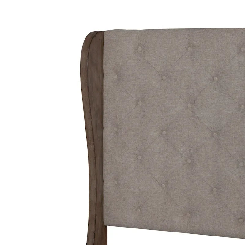 Shelter Bed Frame Button Tufted Headboard Cream Linen Nailhead Dusty Taupe