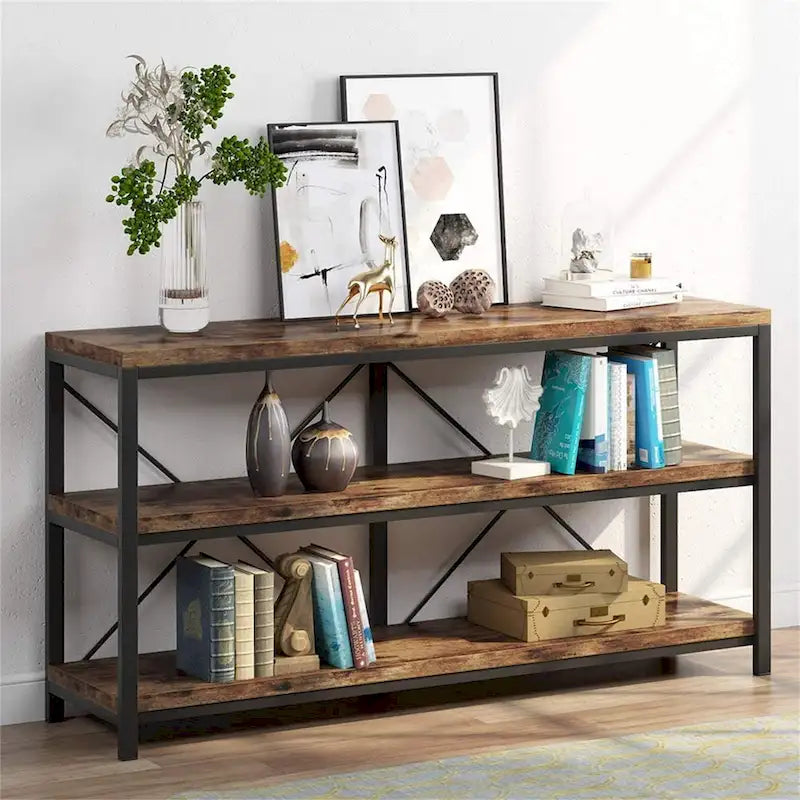 3 Tiers Console Table TV Stand with Storage Shelves,Sofa Table