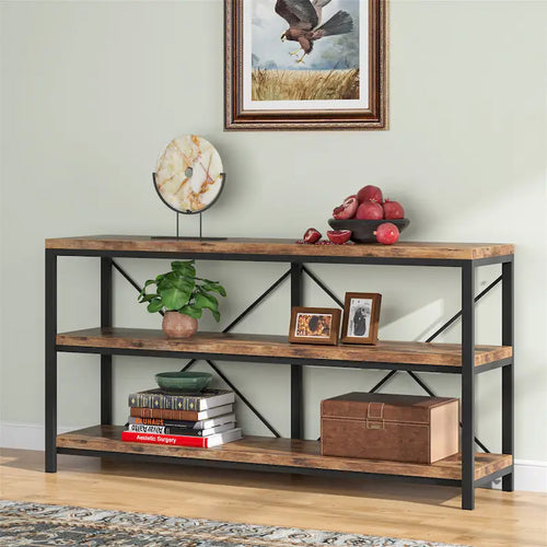 3 Tiers Console Table TV Stand with Storage Shelves,Sofa Table