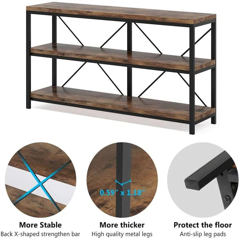 3 Tiers Console Table TV Stand with Storage Shelves,Sofa Table