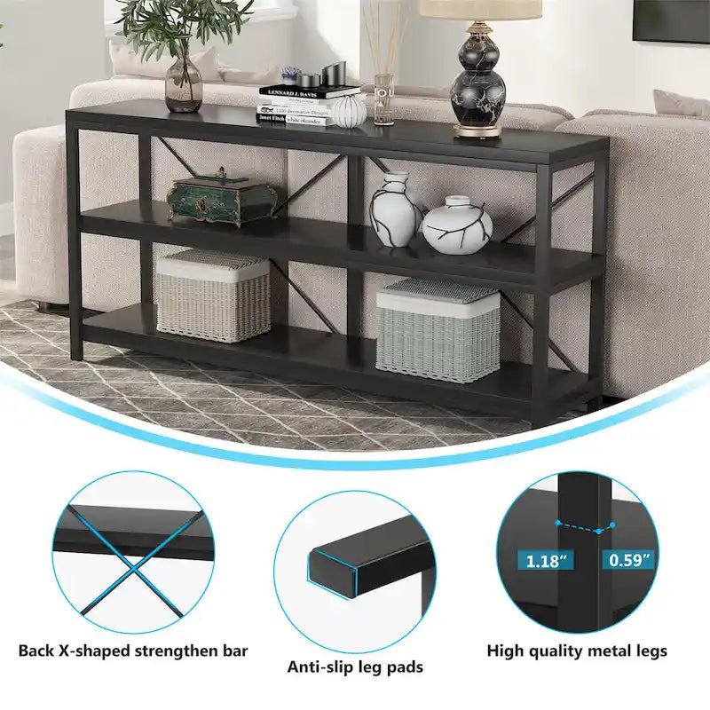 3 Tiers Console Table TV Stand with Storage Shelves,Sofa Table