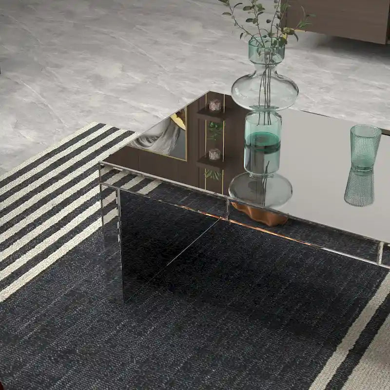 Glam Glass Mirrored Coffee Table Rectangle Silver Accent Table