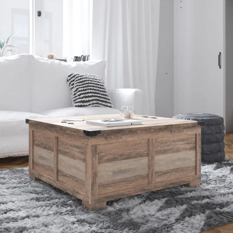 Lift Top Coffee Table with Hidden Storage Farmhouse Style Engineered Wood