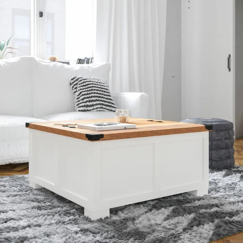 Lift Top Coffee Table with Hidden Storage Farmhouse Style Engineered Wood
