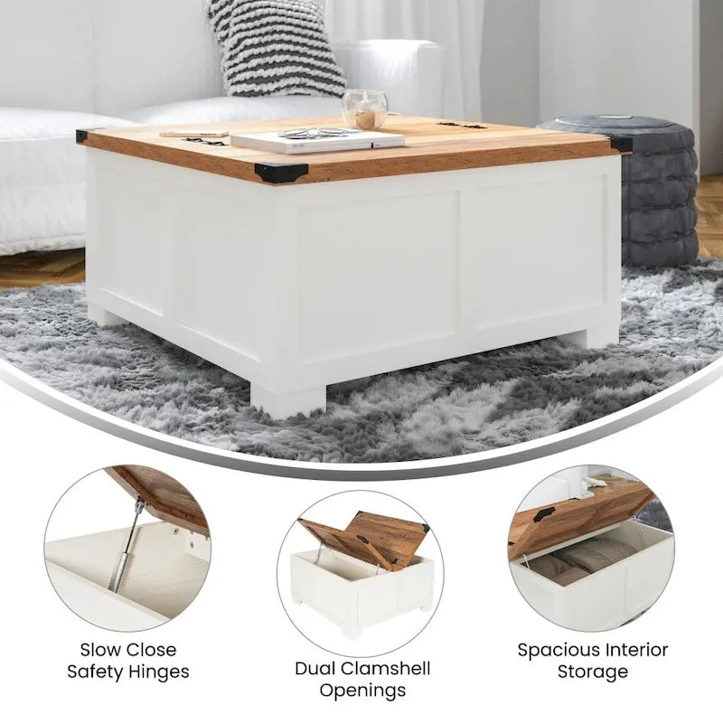Lift Top Coffee Table with Hidden Storage Farmhouse Style Engineered Wood