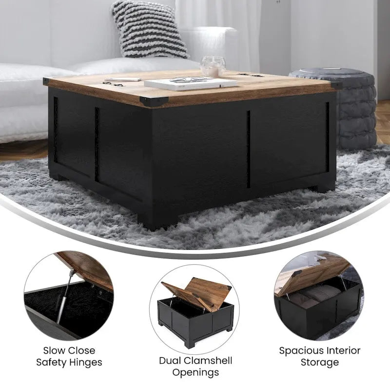 Lift Top Coffee Table with Hidden Storage Farmhouse Style Engineered Wood