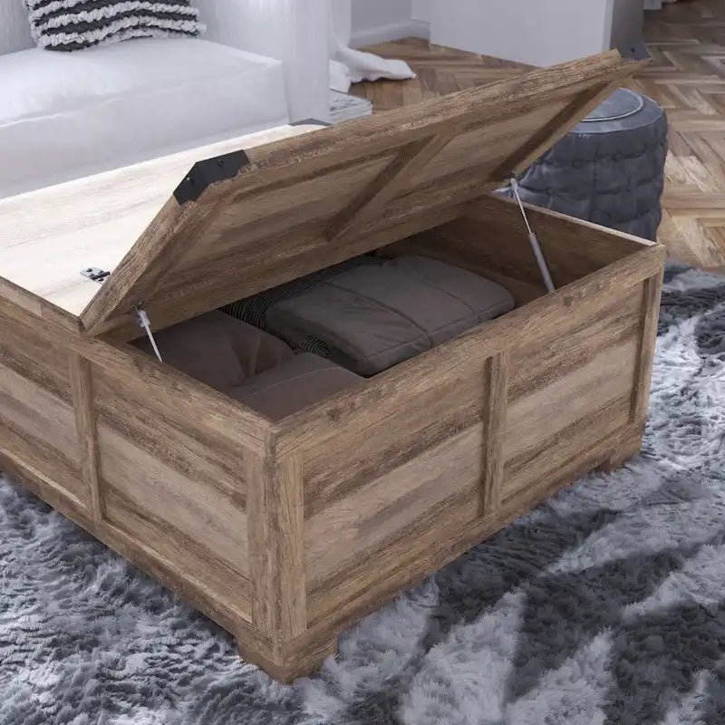 Lift Top Coffee Table with Hidden Storage Farmhouse Style Engineered Wood