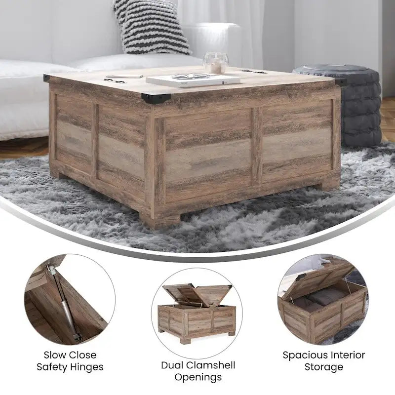 Lift Top Coffee Table with Hidden Storage Farmhouse Style Engineered Wood