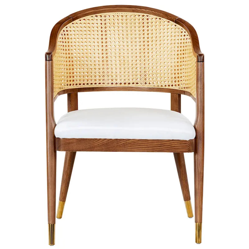Mid Century Rattan Dining Chair Curved Back Upholstered Seat Brass Caps 3 Colors