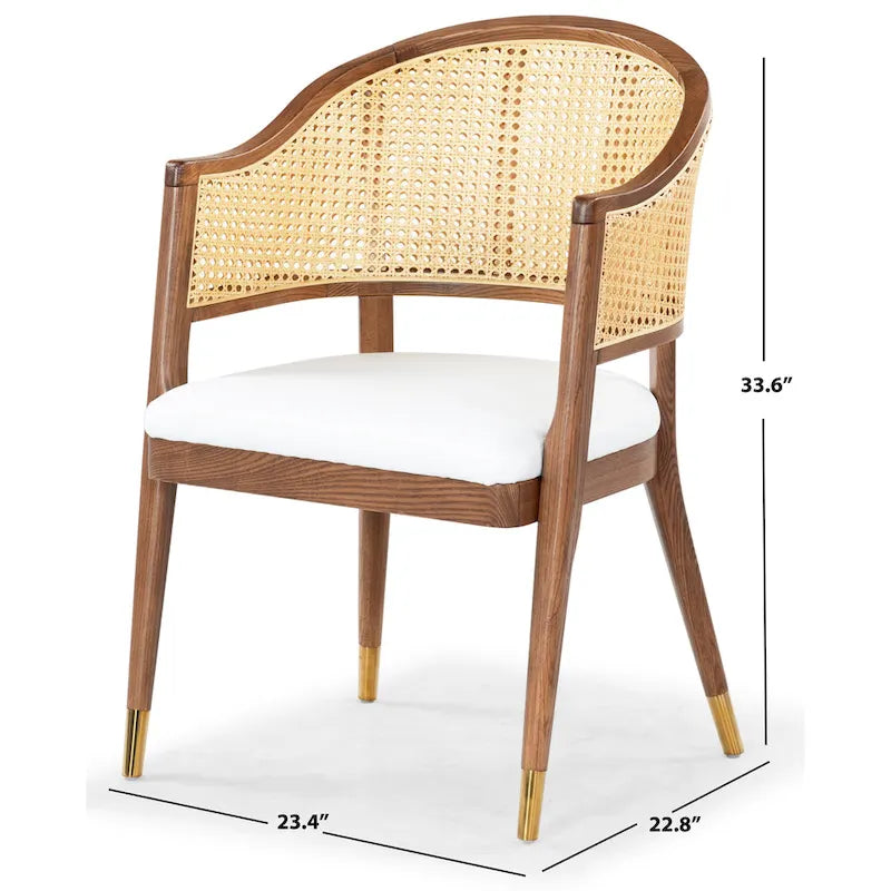 Mid Century Rattan Dining Chair Curved Back Upholstered Seat Brass Caps 3 Colors