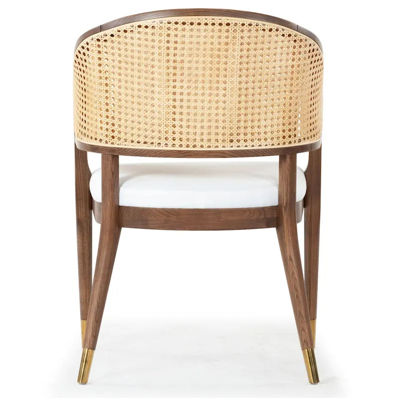 Mid Century Rattan Dining Chair Curved Back Upholstered Seat Brass Caps 3 Colors