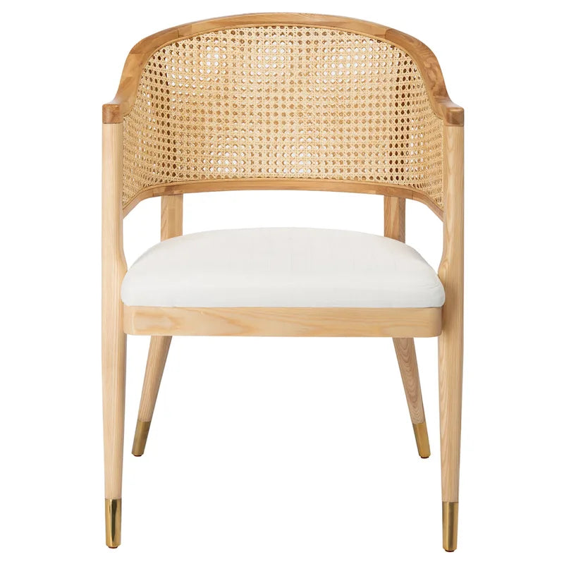 Mid Century Rattan Dining Chair Curved Back Upholstered Seat Brass Caps 3 Colors