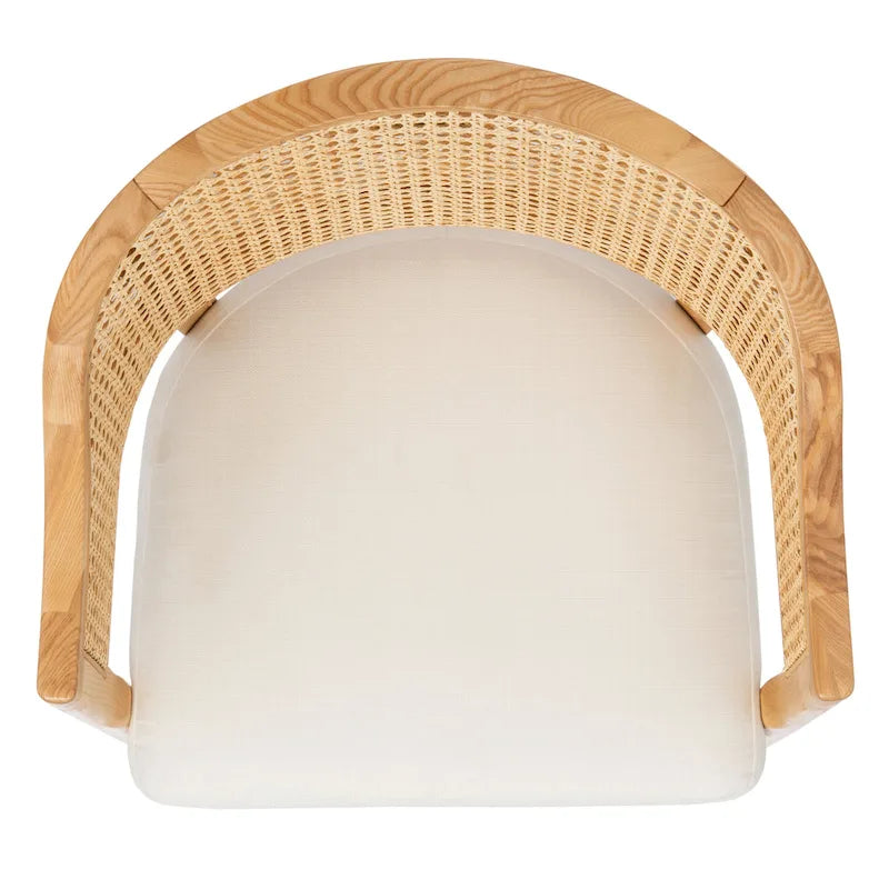 Mid Century Rattan Dining Chair Curved Back Upholstered Seat Brass Caps 3 Colors