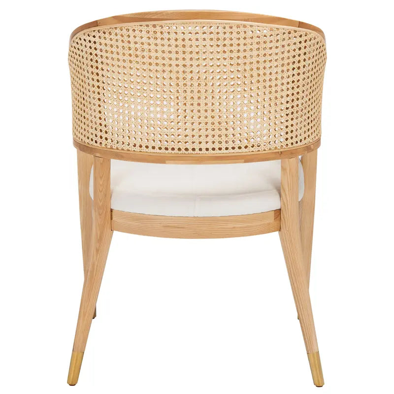 Mid Century Rattan Dining Chair Curved Back Upholstered Seat Brass Caps 3 Colors