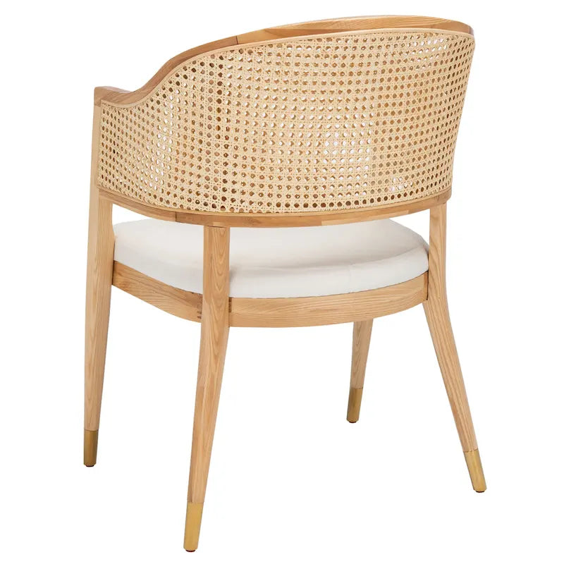 Mid Century Rattan Dining Chair Curved Back Upholstered Seat Brass Caps 3 Colors