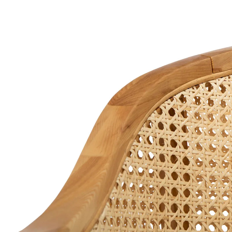 Mid Century Rattan Dining Chair Curved Back Upholstered Seat Brass Caps 3 Colors
