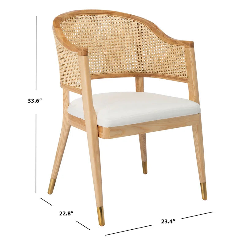 Mid Century Rattan Dining Chair Curved Back Upholstered Seat Brass Caps 3 Colors