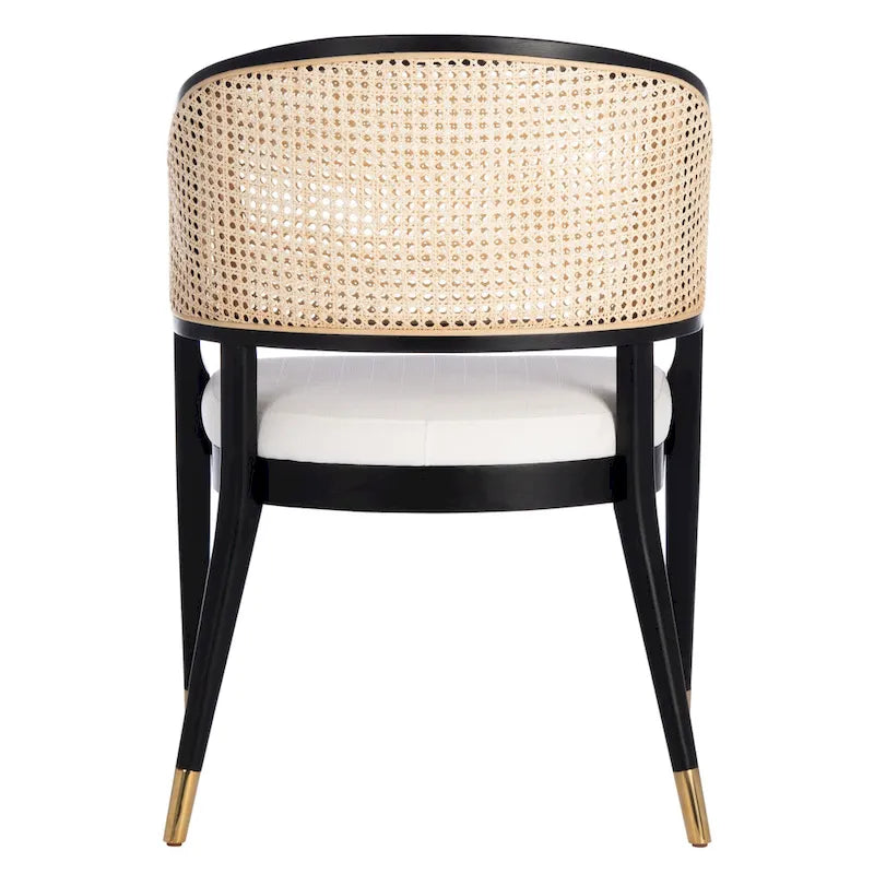 Mid Century Rattan Dining Chair Curved Back Upholstered Seat Brass Caps 3 Colors