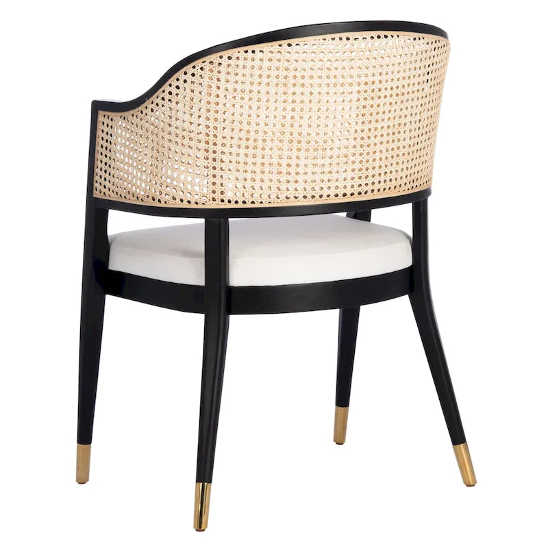 Mid Century Rattan Dining Chair Curved Back Upholstered Seat Brass Caps 3 Colors