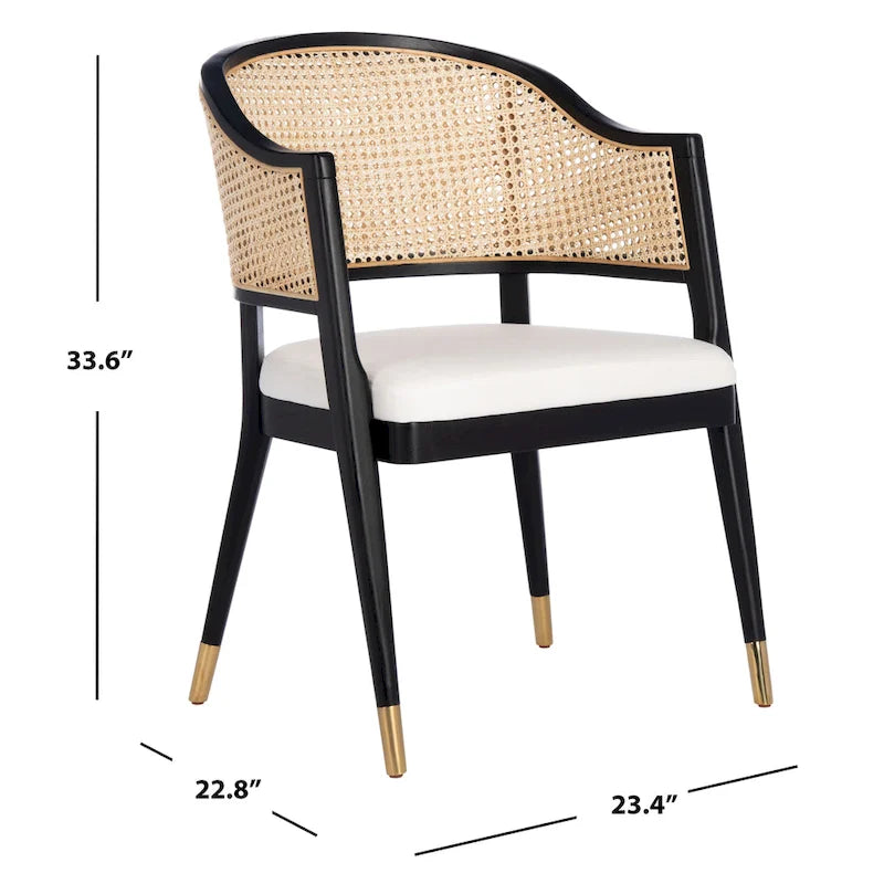 Mid Century Rattan Dining Chair Curved Back Upholstered Seat Brass Caps 3 Colors
