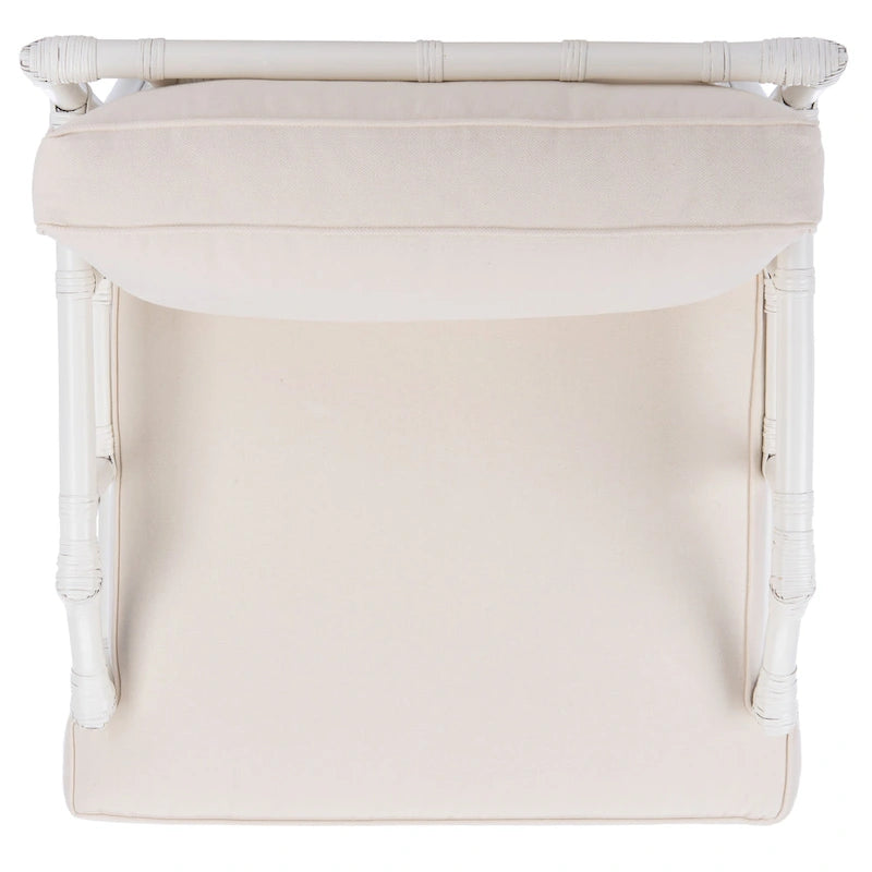 Rattan Accent Chair Bamboo Inspired White Frame Cotton Blend Cushion Chinoiserie