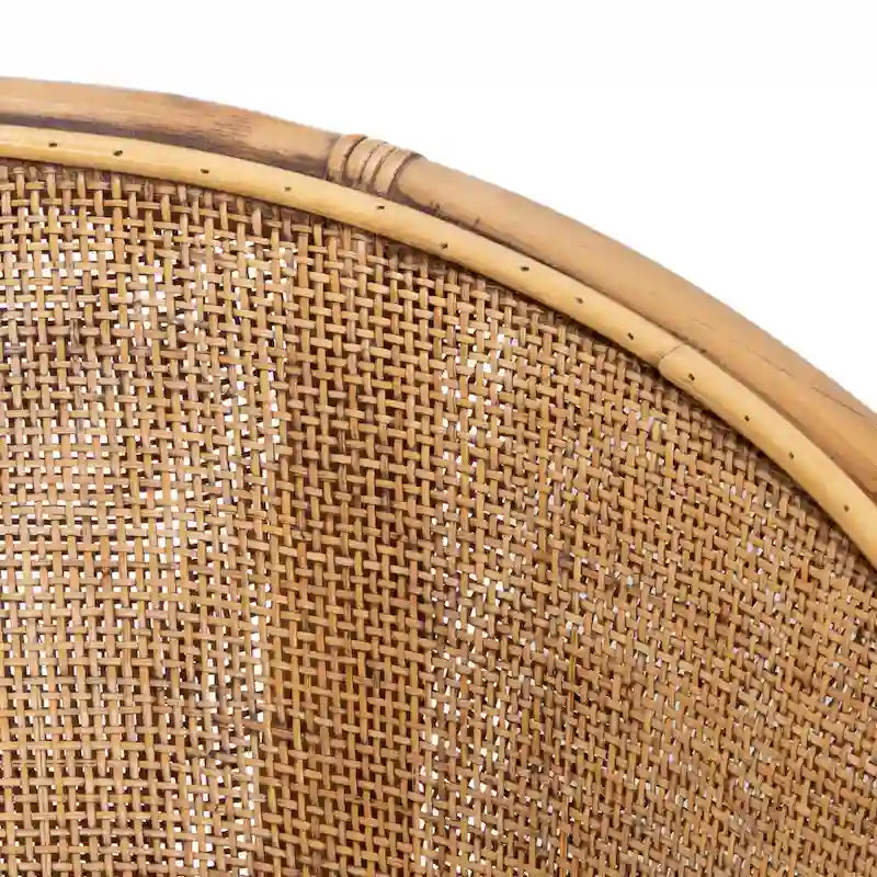 Rattan Barrel Accent Chair Honey Brown Woven Frame White Cushion Coastal