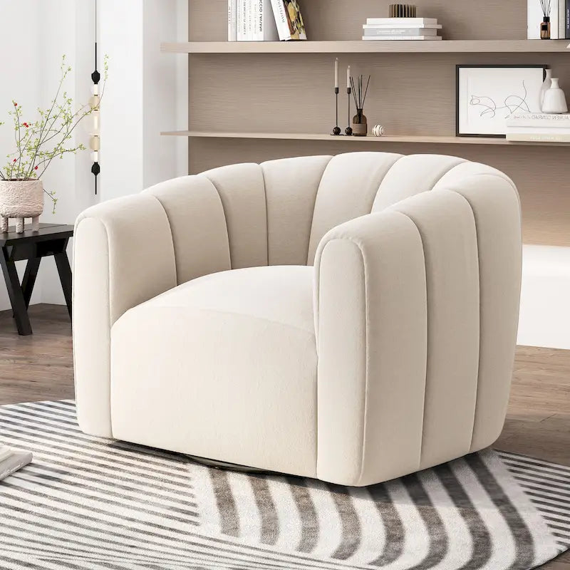 Modern Boucle Swivel Club Chair Tub Design 360 Degree Rotation Channel Back