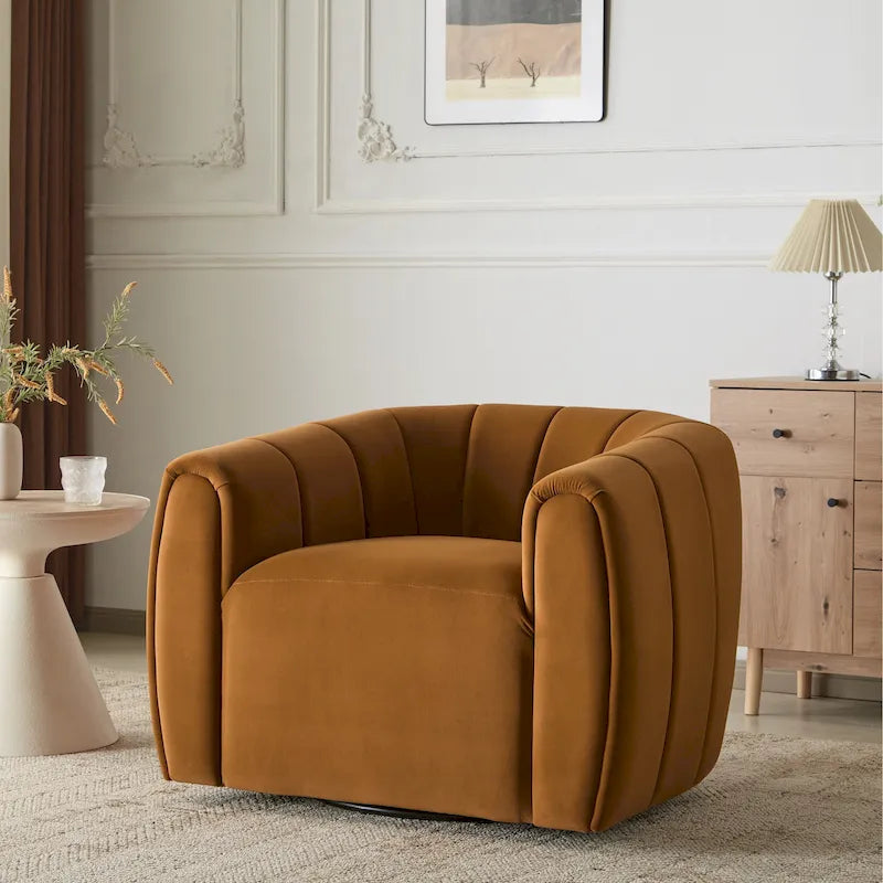 Modern Boucle Swivel Club Chair Tub Design 360 Degree Rotation Channel Back