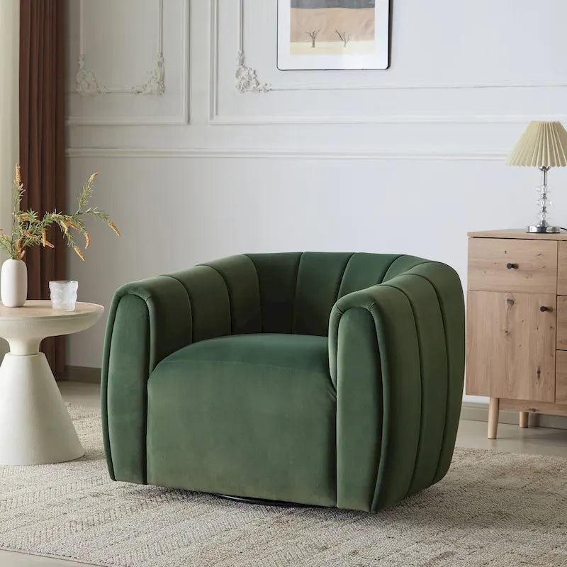 Modern Boucle Swivel Club Chair Tub Design 360 Degree Rotation Channel Back