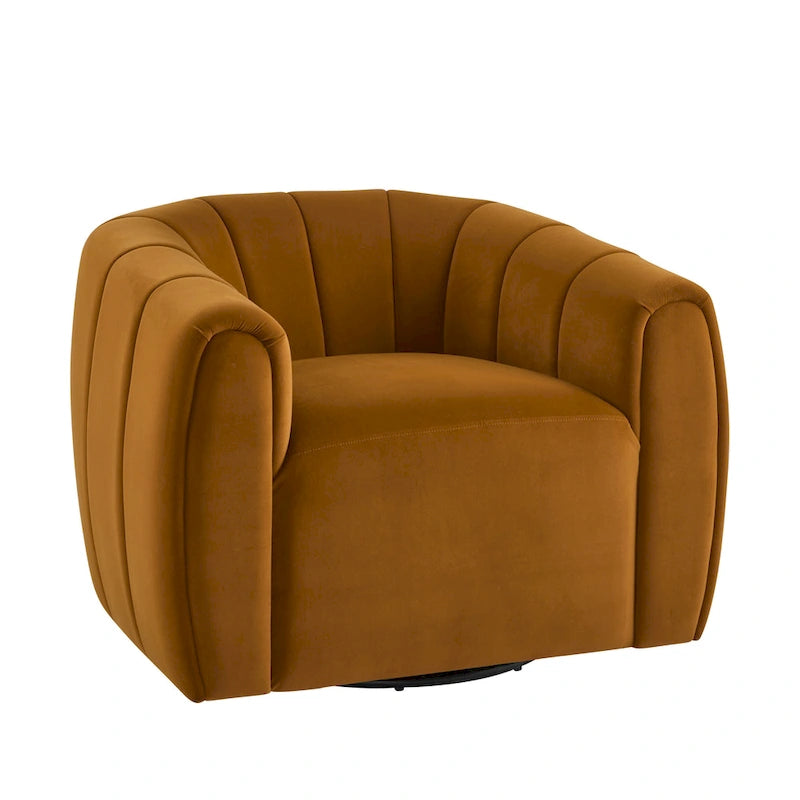 Modern Boucle Swivel Club Chair Tub Design 360 Degree Rotation Channel Back