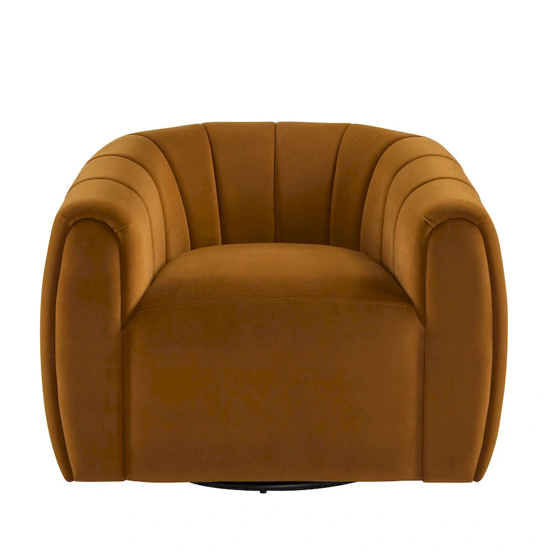 Modern Boucle Swivel Club Chair Tub Design 360 Degree Rotation Channel Back