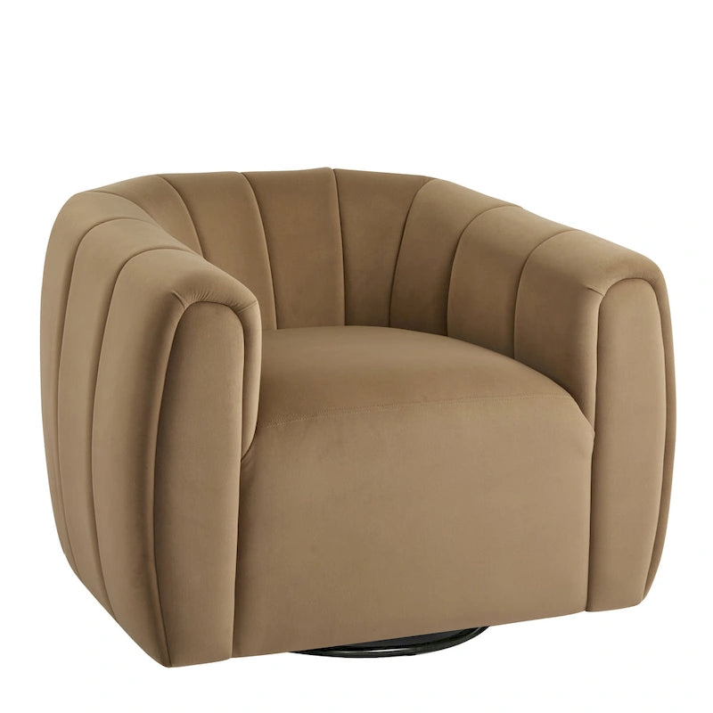 Modern Boucle Swivel Club Chair Tub Design 360 Degree Rotation Channel Back