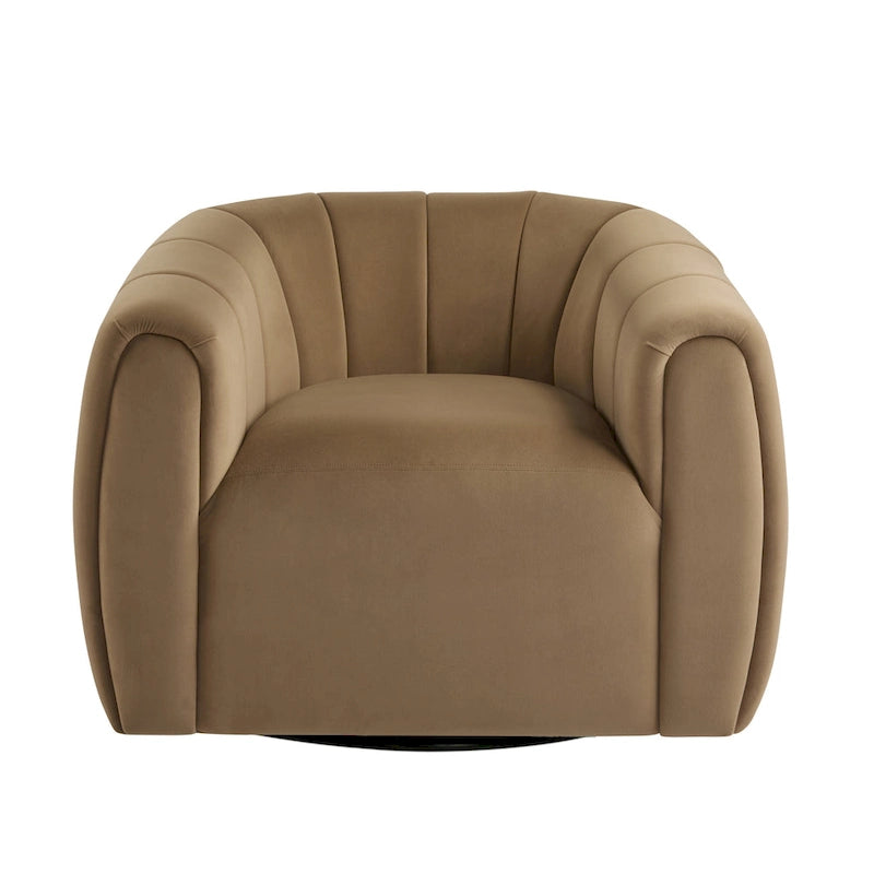 Modern Boucle Swivel Club Chair Tub Design 360 Degree Rotation Channel Back