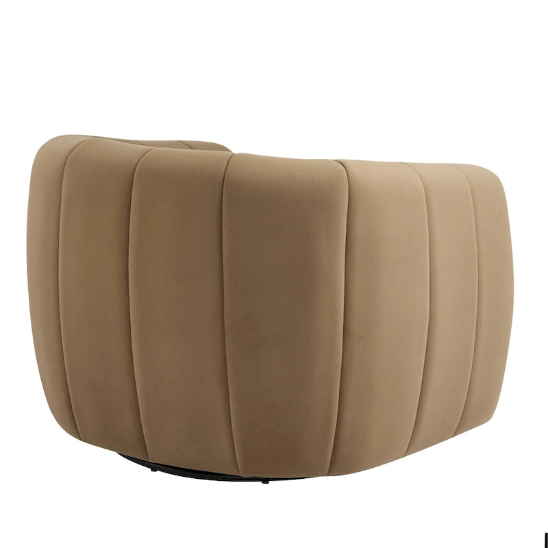 Modern Boucle Swivel Club Chair Tub Design 360 Degree Rotation Channel Back