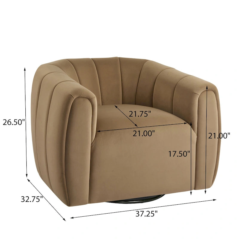Modern Boucle Swivel Club Chair Tub Design 360 Degree Rotation Channel Back