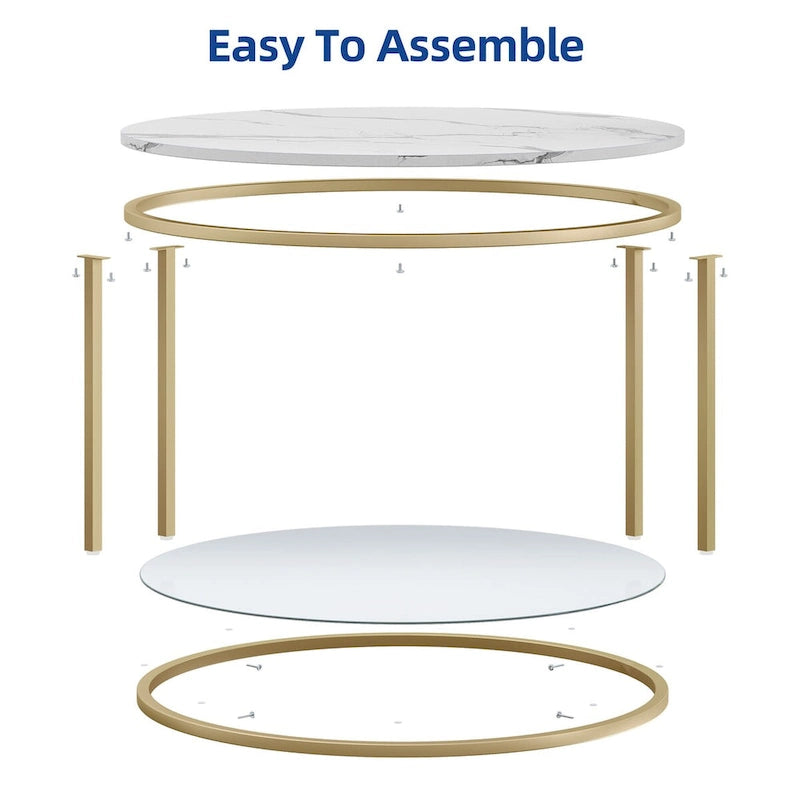 Moasis 31.5 Farmhouse Round Coffee Table, Rustic 2-Tier Center Table with Storage Open Shelf