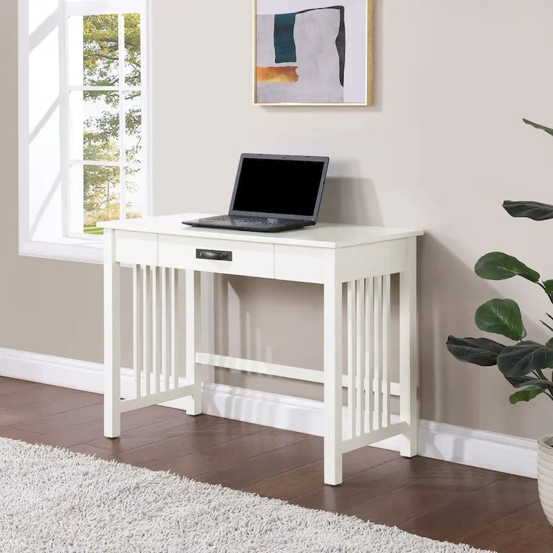 Mission Style 1 Drawer Writing Desk Craftsman Oak Finish Solid Wood Slats