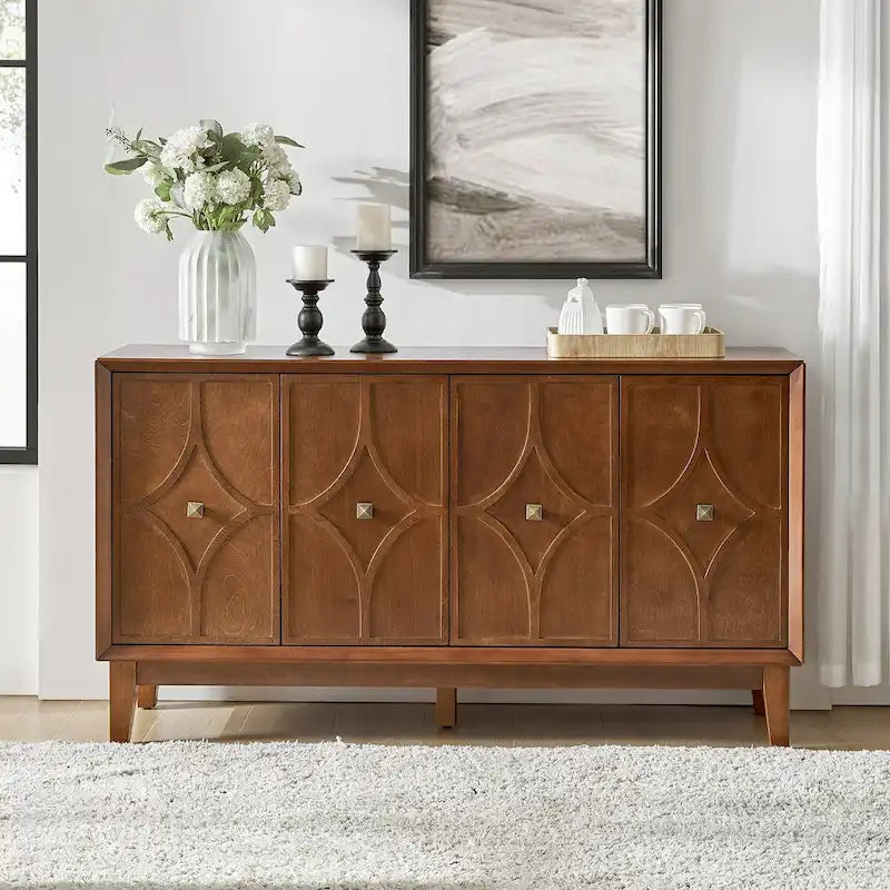 Miriam Mid-century 60 Wide Diamond-shaped Patterned Sideboard with Adjustable Shelves by HULALA HOME