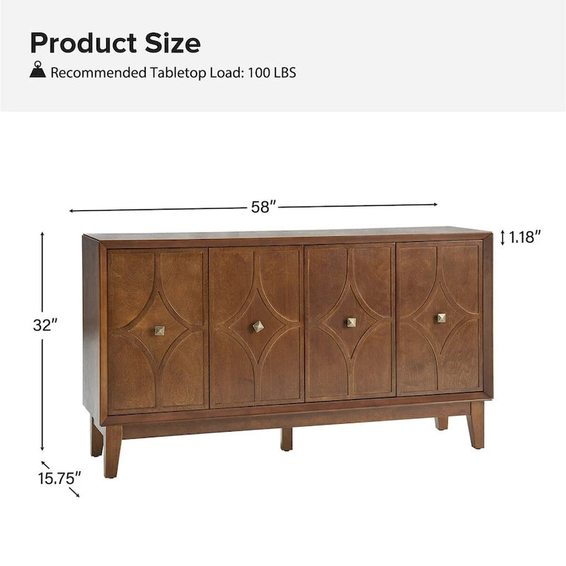 Miriam Mid-century 60 Wide Diamond-shaped Patterned Sideboard with Adjustable Shelves by HULALA HOME
