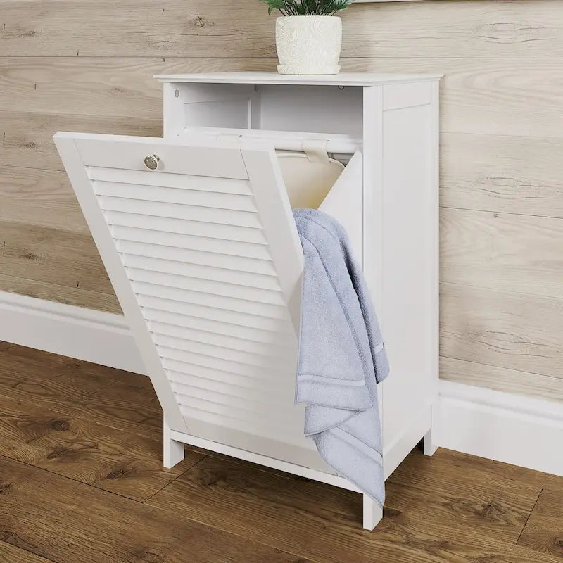 RiverRidge Ellsworth Tilt-Out Laundry Hamper Cabinet with Removable Cloth Storage Bag - White