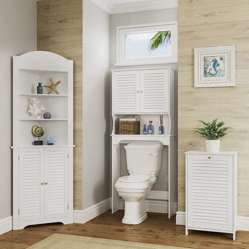 Tilt-Out Laundry Hamper Cabinet Shutter Door White MDF Removable Cloth Bag