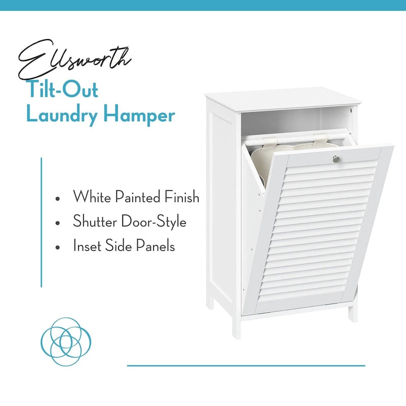 Tilt-Out Laundry Hamper Cabinet Shutter Door White MDF Removable Cloth Bag