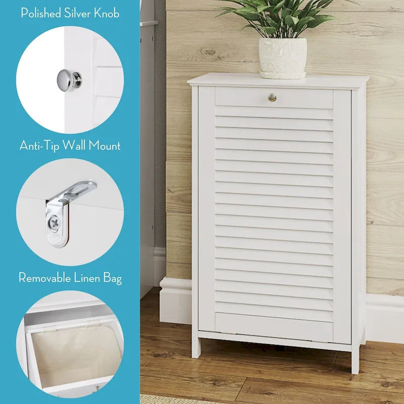 Tilt-Out Laundry Hamper Cabinet Shutter Door White MDF Removable Cloth Bag