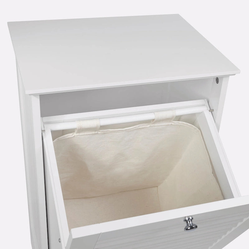 Tilt-Out Laundry Hamper Cabinet Shutter Door White MDF Removable Cloth Bag