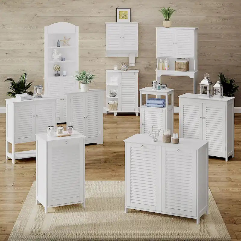 Tilt-Out Laundry Hamper Cabinet Shutter Door White MDF Removable Cloth Bag