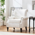 Mid-Century Wingback Accent Armchair Nailhead Trim Polyester Solid Wood Legs
